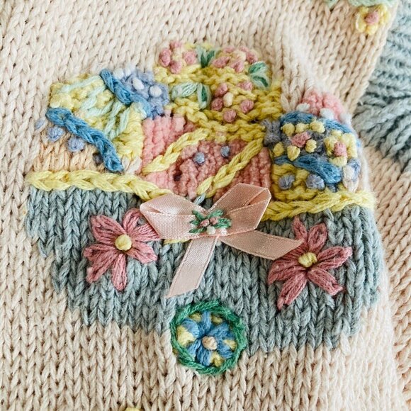 VTG 90s Marisa Christina Sweater Vest Easter Bunny Eggs Embroidered Handknit XL - Picture 6 of 13